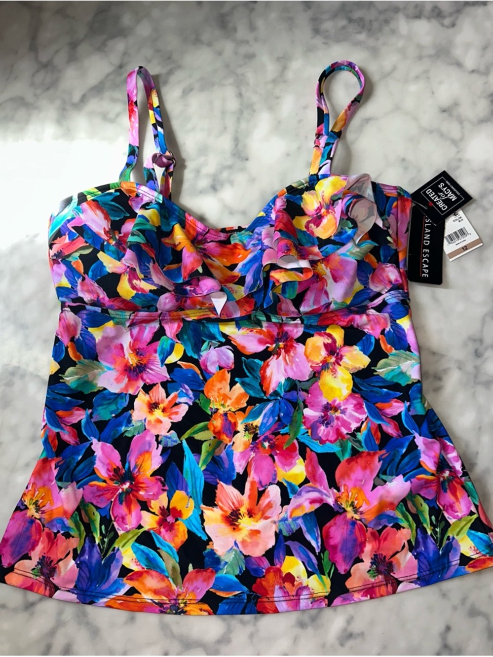 Island Escape Multicolor Floral Ruffle Tankini top